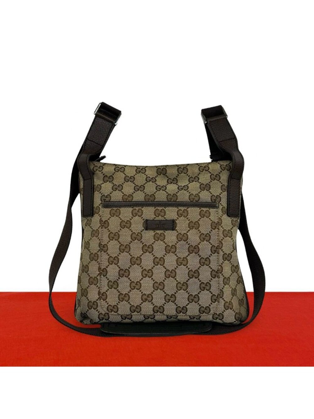 Gucci GG Pattern Canvas Logo Stamp Leather Mini Shoulder Bag Pochette Crossbody